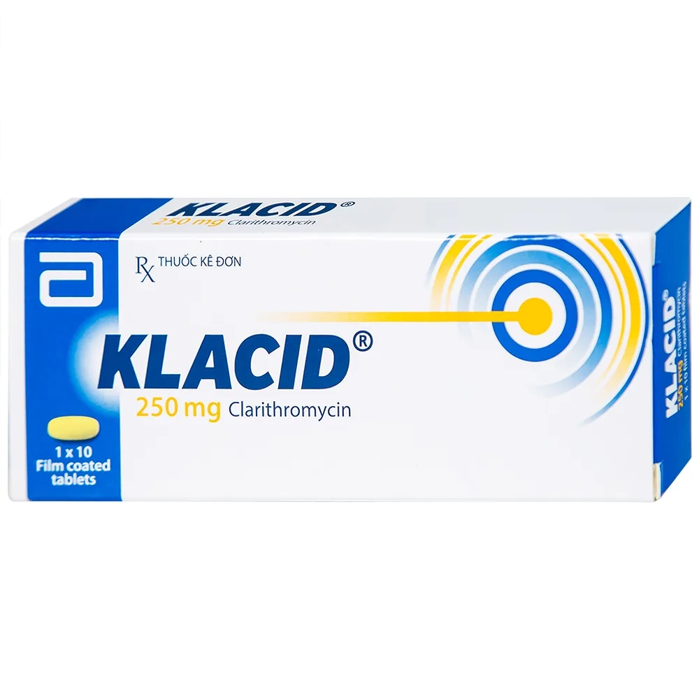 Hình ảnh Viên nén Klacid 250mg Abbott điều trị viêm amidan, viêm tai giữa, viêm xoang cấp (1 vỉ x 10 viên)