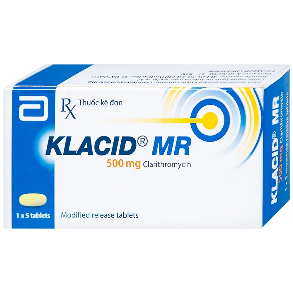 Hình ảnh Viên nén Klacid MR 500mg Abbott điều trị nhiễm trùng đường hô hấp (1 vỉ x 5 viên)