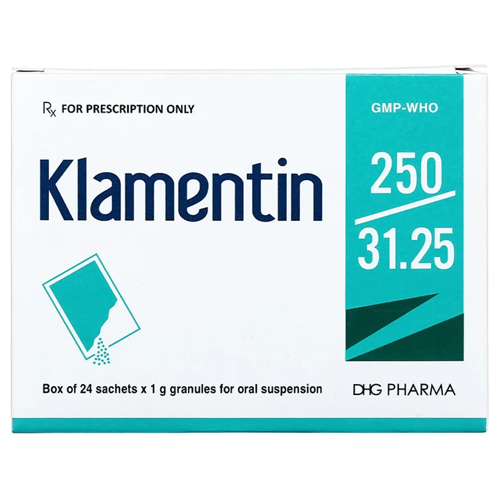 Hình ảnh Cốm pha hỗn dịch uống Klamentin 250/31.25 DHG Pharma điều trị nhiễm khuẩn đường hô hấp, đường tiết niệu (24 gói)