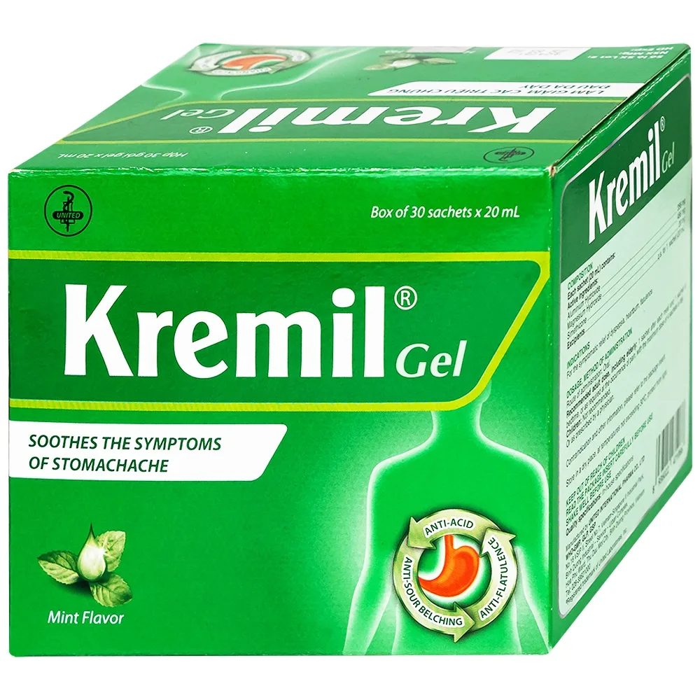 Hình ảnh Dung dịch Kremil Gel United Pharma giảm loét dạ dày - tá tràng, viêm thực quản (30 gói x 20ml)