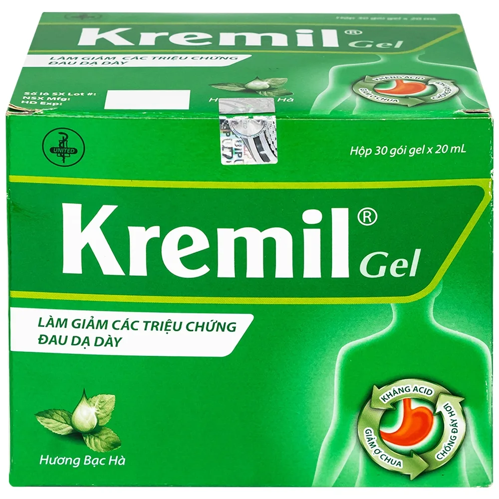 Hình ảnh Dung dịch Kremil Gel United Pharma giảm loét dạ dày - tá tràng, viêm thực quản (30 gói x 20ml)