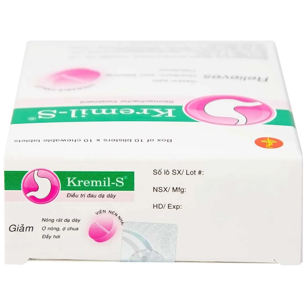 Hình ảnh Viên nhai Kremil-S United điều trị đau dạ dày, giảm nóng rát dạ dày, ợ nóng, ợ chua (10 vỉ x 10 viên)