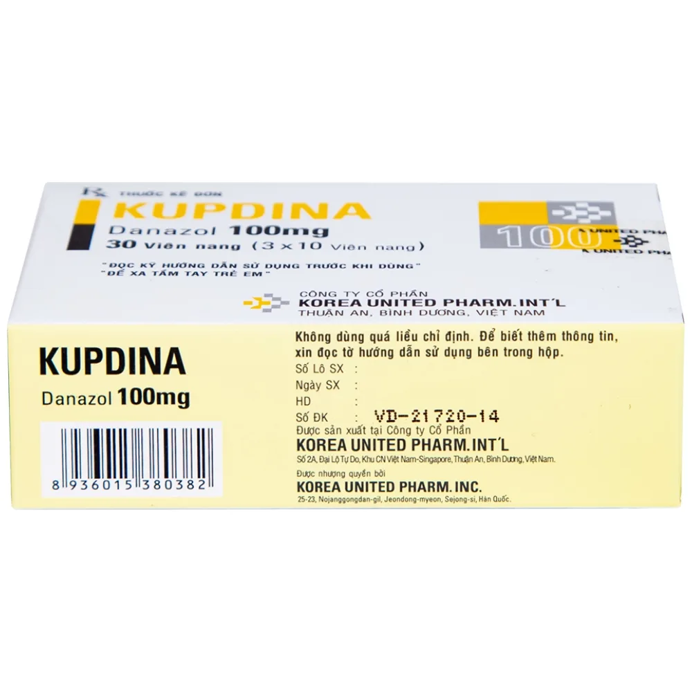 Hình ảnh Viên nang cứng Kupdina 100mg Korea United Pharm điều trị đau trong lạc nội mạc tử cung, u xơ tuyến vú (3 vỉ x 10 viên)