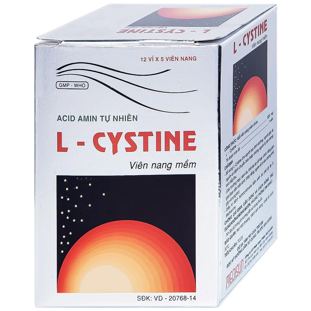 Hình ảnh Viên nang mềm L-Cystine 500mg Medisun bổ sung cho người suy dinh dưỡng, kém hấp thu, sạm da (12 vỉ x 5 viên)
