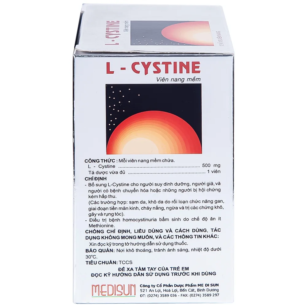Hình ảnh Viên nang mềm L-Cystine 500mg Medisun bổ sung cho người suy dinh dưỡng, kém hấp thu, sạm da (12 vỉ x 5 viên)