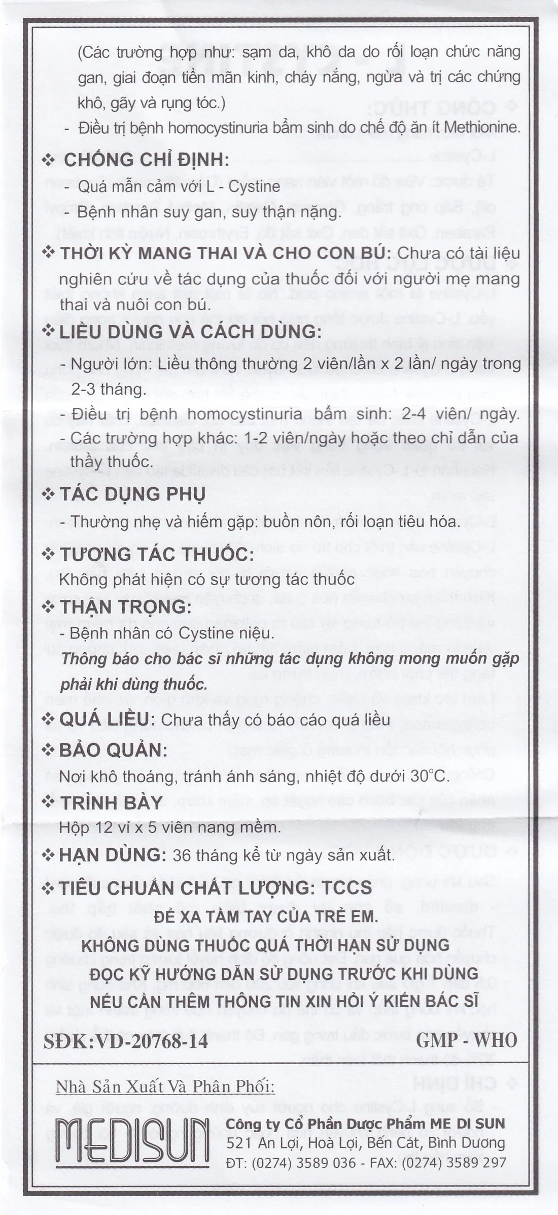 Hình ảnh Viên nang mềm L-Cystine 500mg Medisun bổ sung cho người suy dinh dưỡng, kém hấp thu, sạm da (12 vỉ x 5 viên)