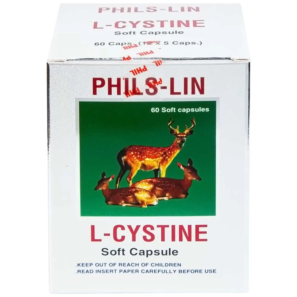 Hình ảnh Viên nang mềm L-Cystine 500mg Phils Lin hỗ trợ điều trị viêm da do thuốc, sạm da, tàn nhang (12 vỉ x 5 viên)