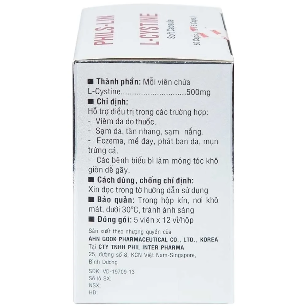 Hình ảnh Viên nang mềm L-Cystine 500mg Phils Lin hỗ trợ điều trị viêm da do thuốc, sạm da, tàn nhang (12 vỉ x 5 viên)