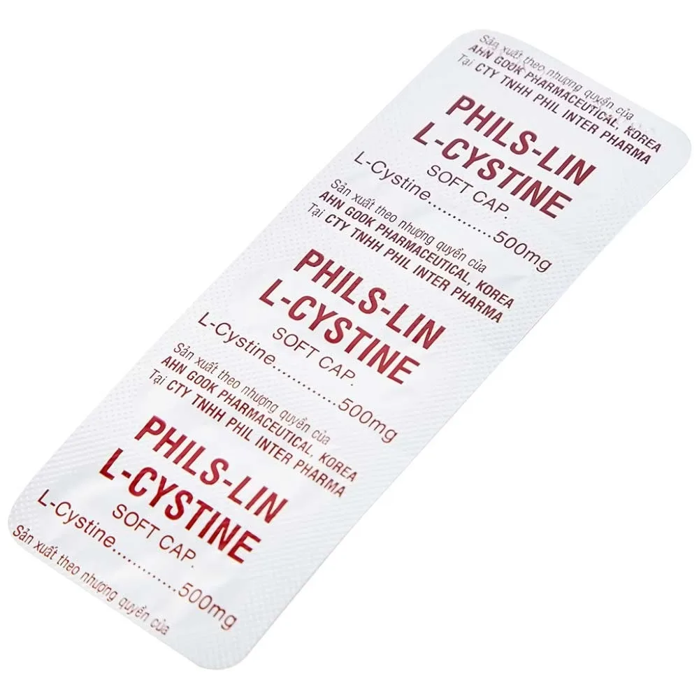 Hình ảnh Viên nang mềm L-Cystine 500mg Phils Lin hỗ trợ điều trị viêm da do thuốc, sạm da, tàn nhang (12 vỉ x 5 viên)