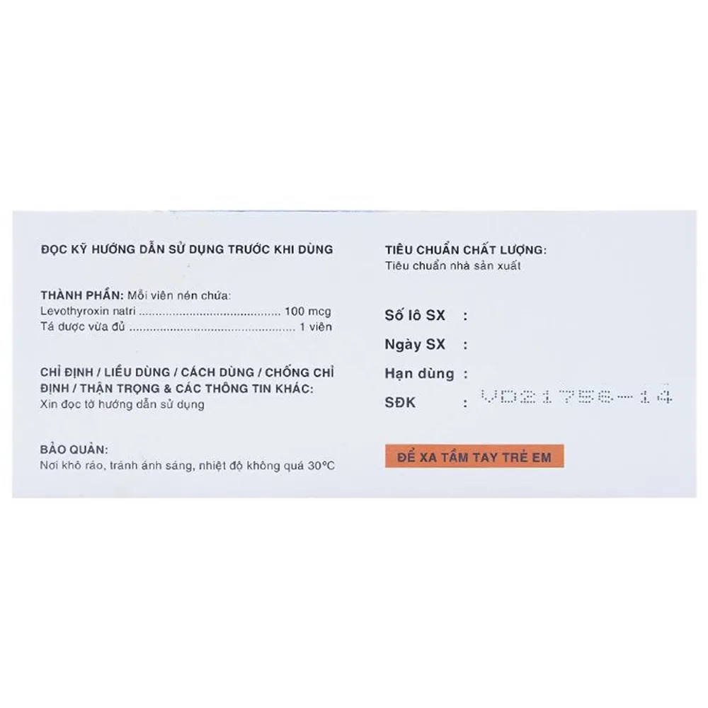 Hình ảnh Thuốc L-Tyrox 100 DaviPharm điều trị hội chứng suy giáp (10 vỉ x 10 viên)