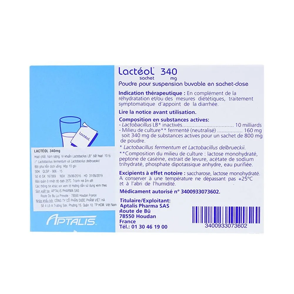 Hình ảnh Bột pha hỗn dịch uống Lactéol 340mg điều trị tiêu chảy (10 gói) 