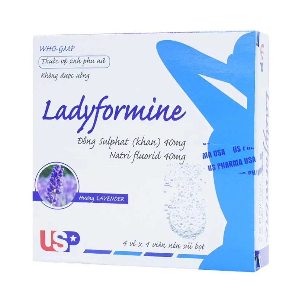 Hình ảnh Thuốc vệ sinh phụ nữ Ladyformine USP vệ sinh vùng kín sau sinh, hành kinh, khí hư, viêm ngứa (4 vỉ x 4 viên)