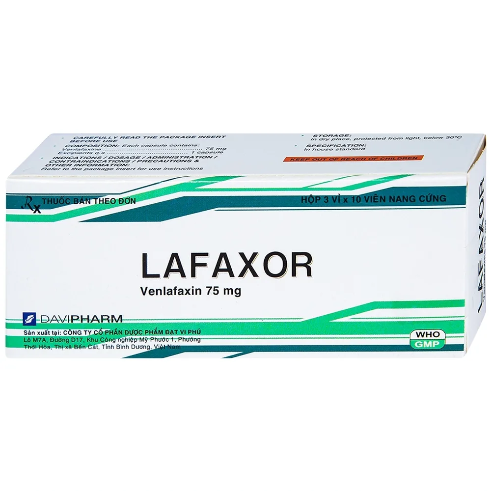 Hình ảnh Viên nang cứng Lafaxor 75mg DaviPharm chống trầm cảm, lo âu (3 vỉ x 10 viên)