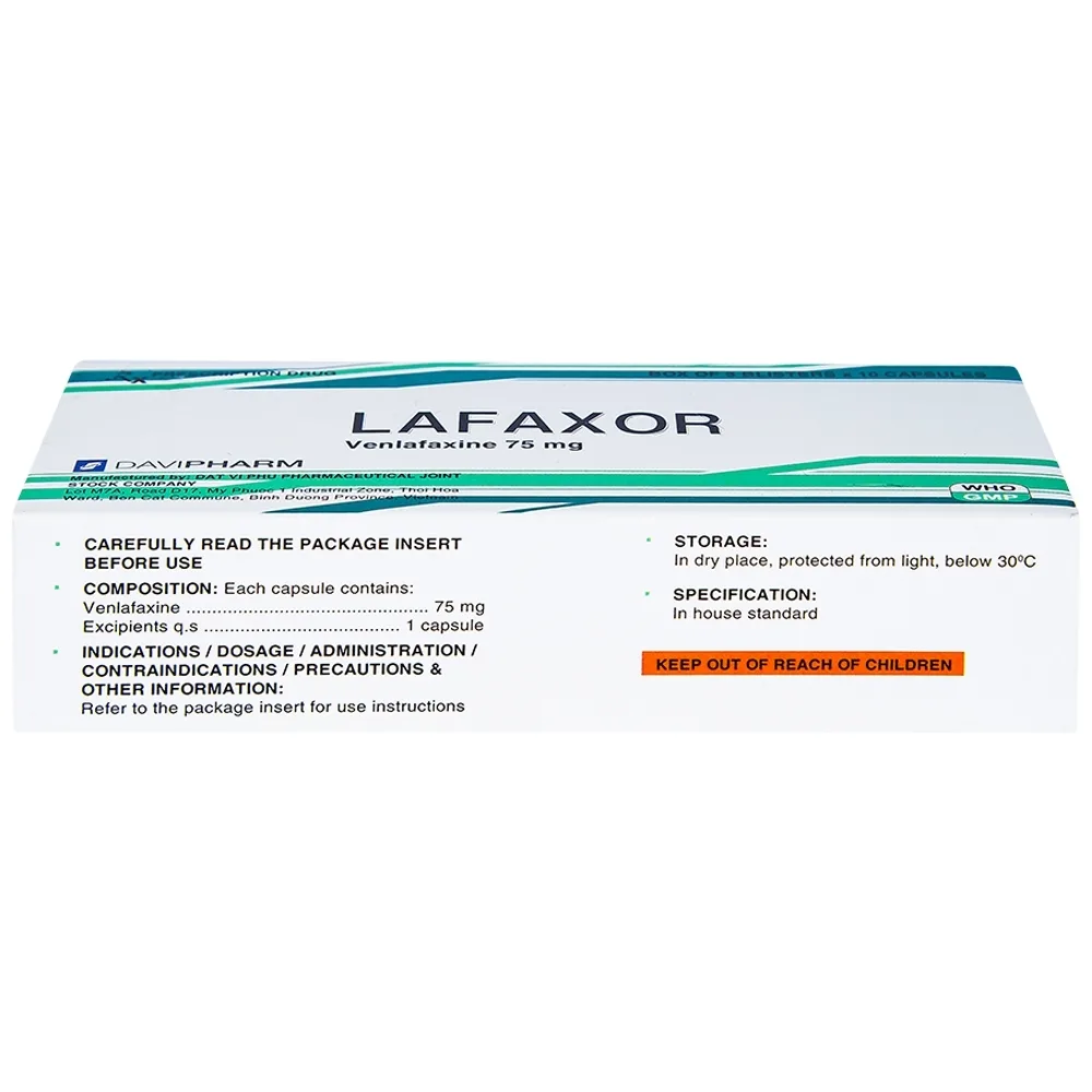 Hình ảnh Viên nang cứng Lafaxor 75mg DaviPharm chống trầm cảm, lo âu (3 vỉ x 10 viên)