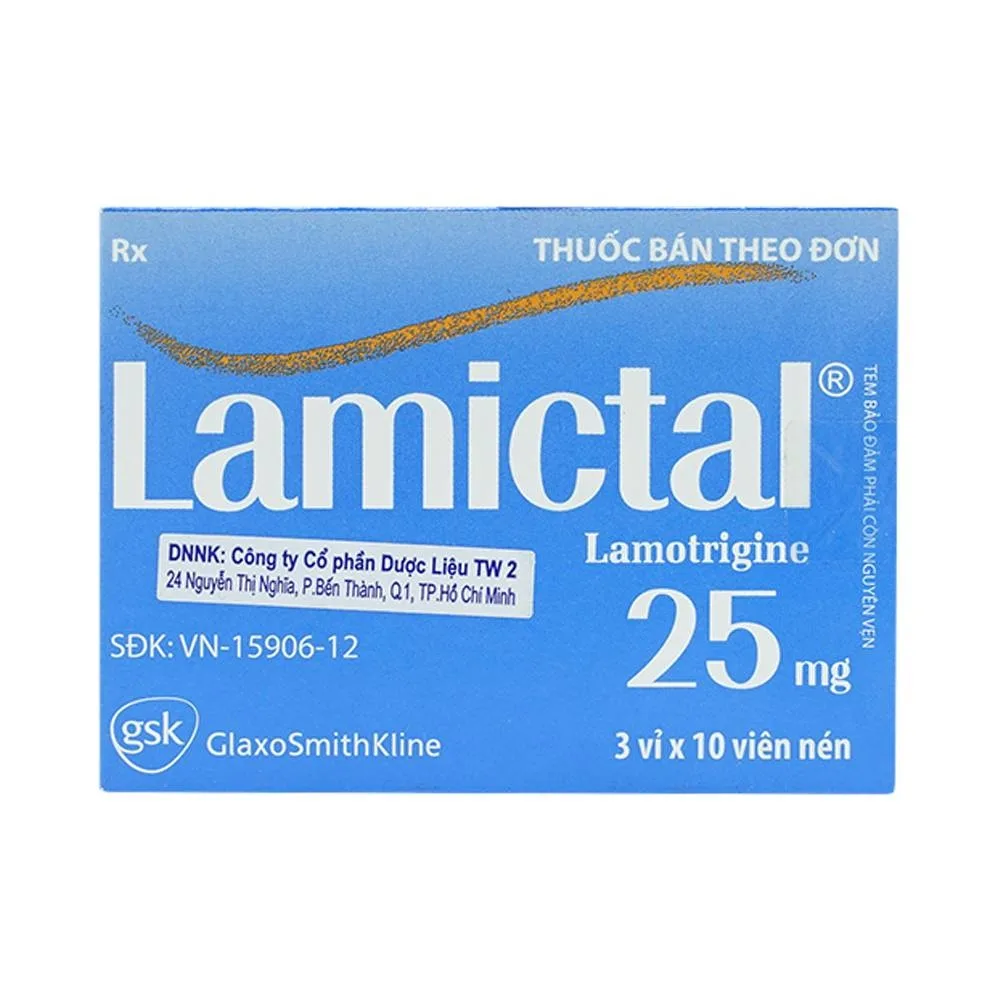 Hình ảnh Viên nén Lamictal 25mg GSK điều trị động kinh và phòng ngừa bệnh rối loạn lưỡng cực (3 vỉ x 10 viên)