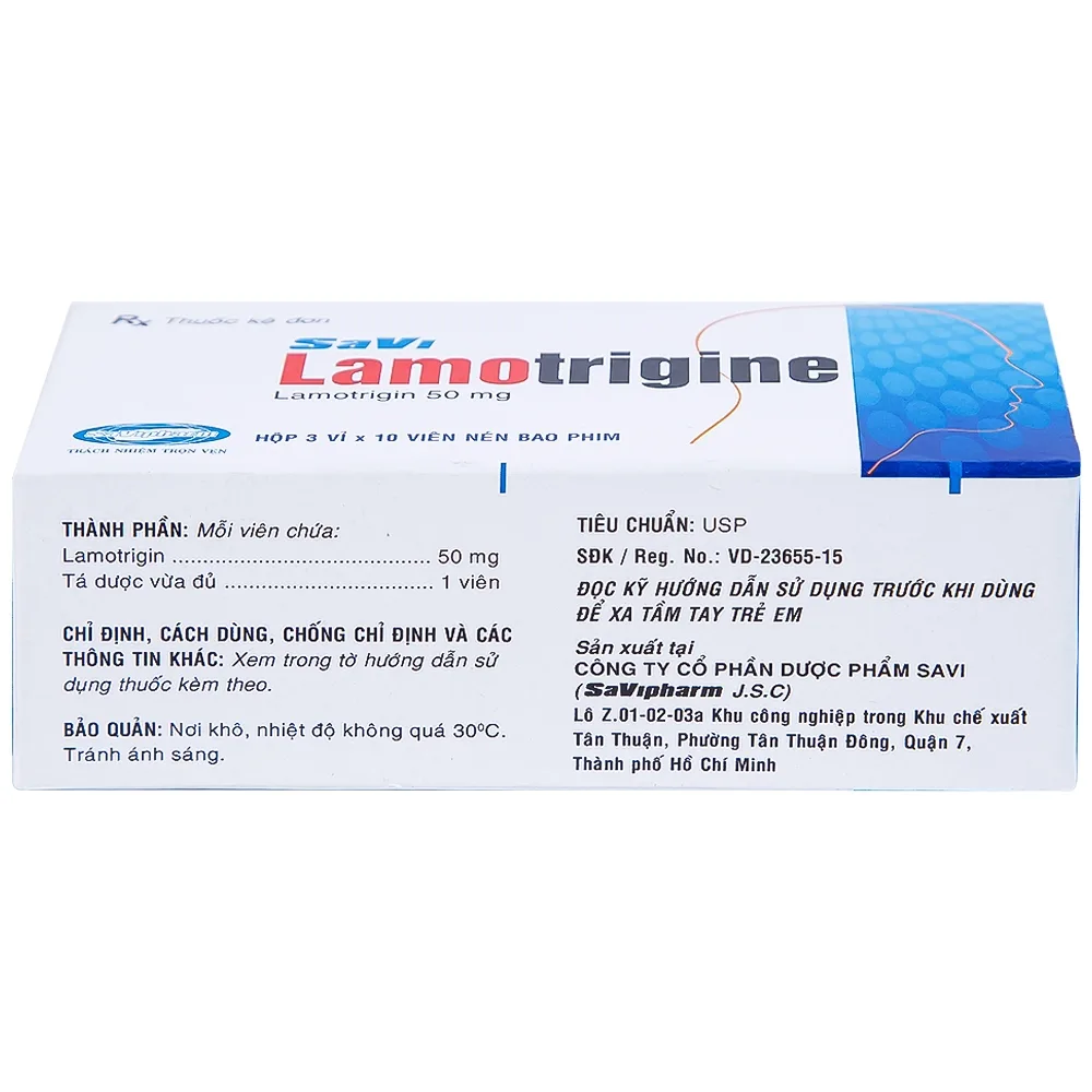 Hình ảnh Viên nén Lamotrigine 50mg SaVi điều trị động kinh (3 vỉ x 10 viên)