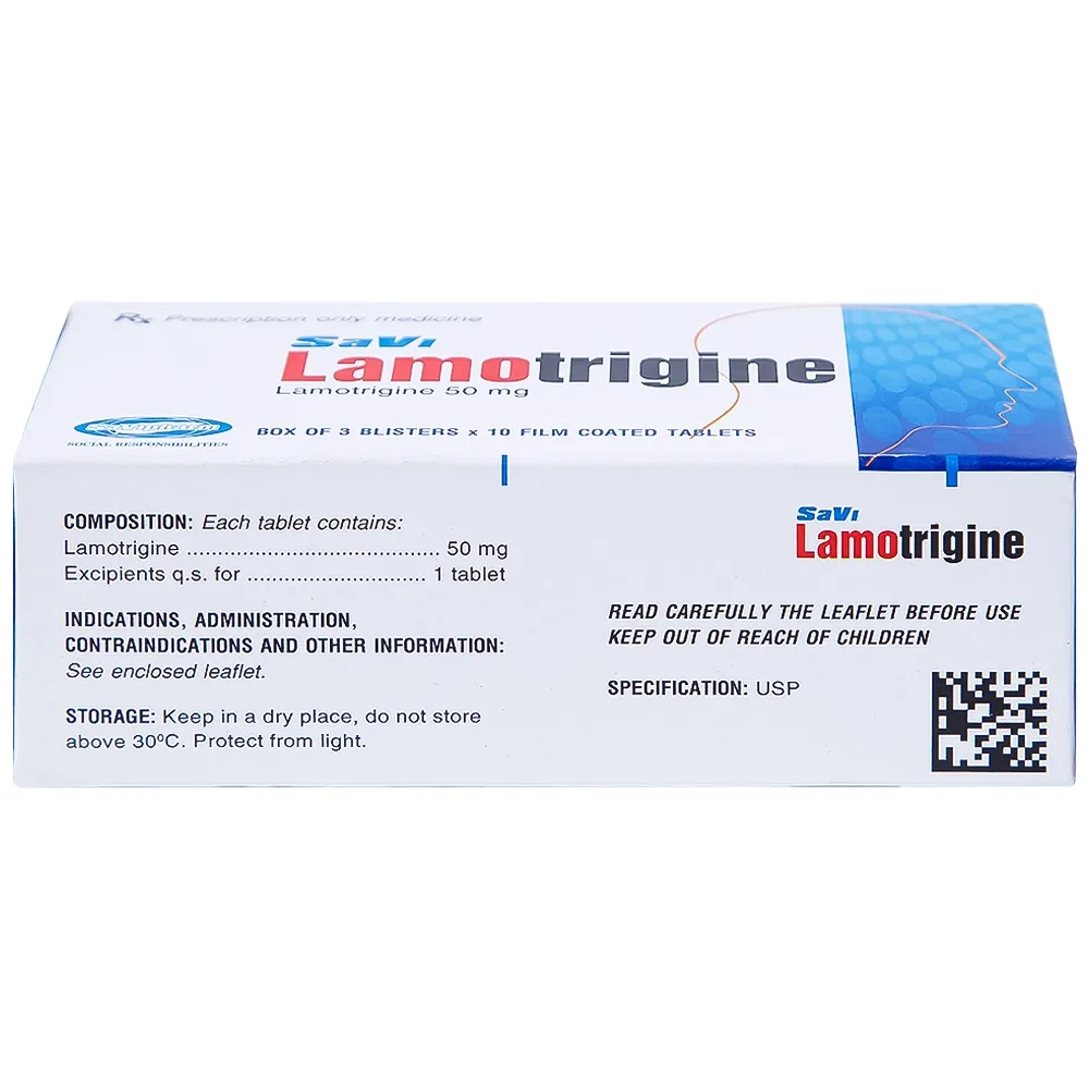 Hình ảnh Viên nén Lamotrigine 50mg SaVi điều trị động kinh (3 vỉ x 10 viên)