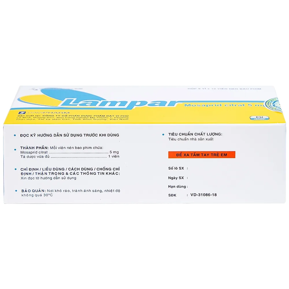 Hình ảnh Viên nén Lampar 5mg DaviPharm điều trị bệnh trào ngược dạ dày - thực quản mạn tính (6 vỉ x 10 viên)