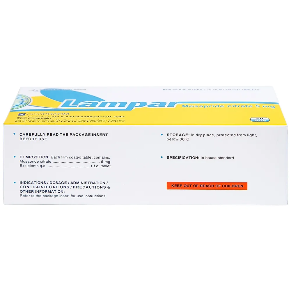 Hình ảnh Viên nén Lampar 5mg DaviPharm điều trị bệnh trào ngược dạ dày - thực quản mạn tính (6 vỉ x 10 viên)