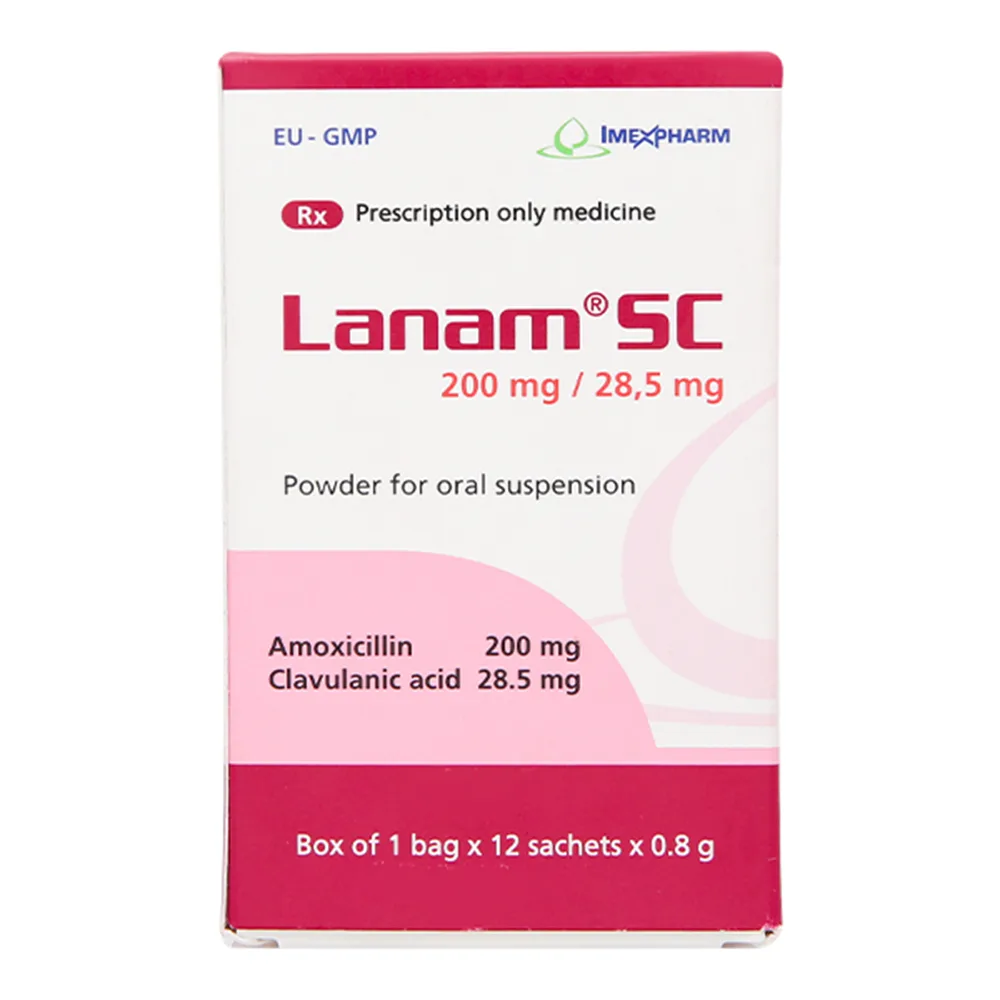 Hình ảnh Bột pha uống Lanam SC 200mg/28,5mg Imexpharm điều trị các nhiễm khuẩn, viêm xoang cấp, viêm tai giữa (12 gói x 0,8g)