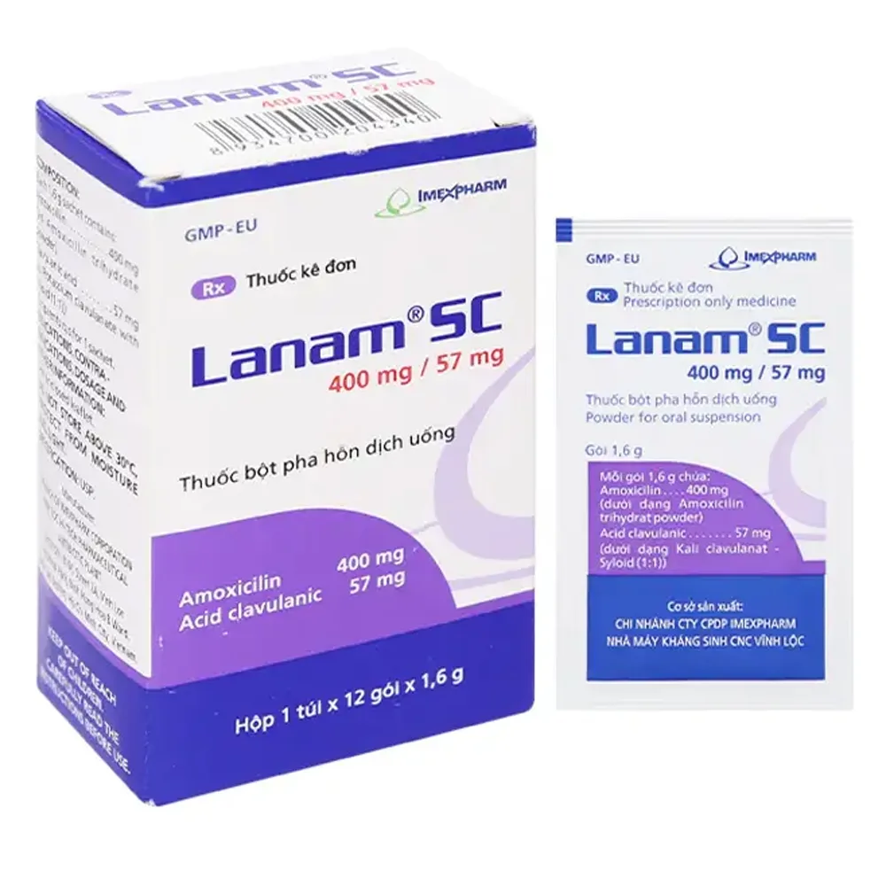 Hình ảnh Thuốc bột pha hỗn dịch uống Lanam SC 400mg/57mg Imexpharm điều trị các nhiễm khuẩn do vi khuẩn (12 gói x 1,6g)