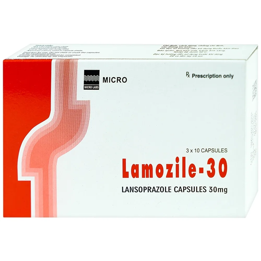 Hình ảnh Viên nang cứng Lamozile 30 Micro điều trị loét tá tràng, loét dạ dày, viêm thực quản (3 vỉ x 10 viên) 