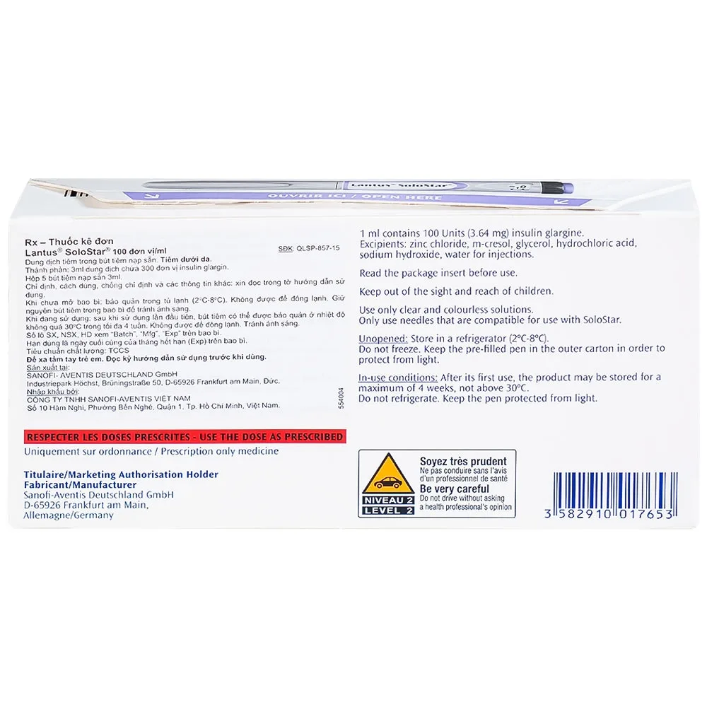 Hình ảnh Bút tiêm Lantus SoloStar 100 Units/ml điều trị đái tháo đường (5 cây x 3ml)