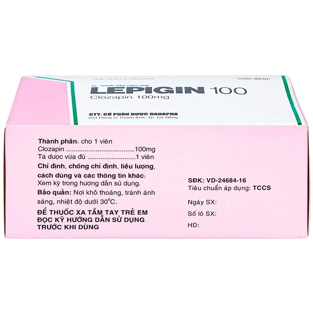 Hình ảnh Viên nén Lepigin 100 Danapha điều trị tâm thần phân liệt mãn tính (10 vỉ x 10 viên)