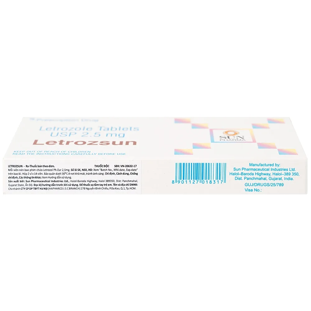 Hình ảnh Thuốc Letrozsun 2.5mg Sun Pharma hỗ trợ điều trị ung thư vú (2 vỉ x 14 viên)