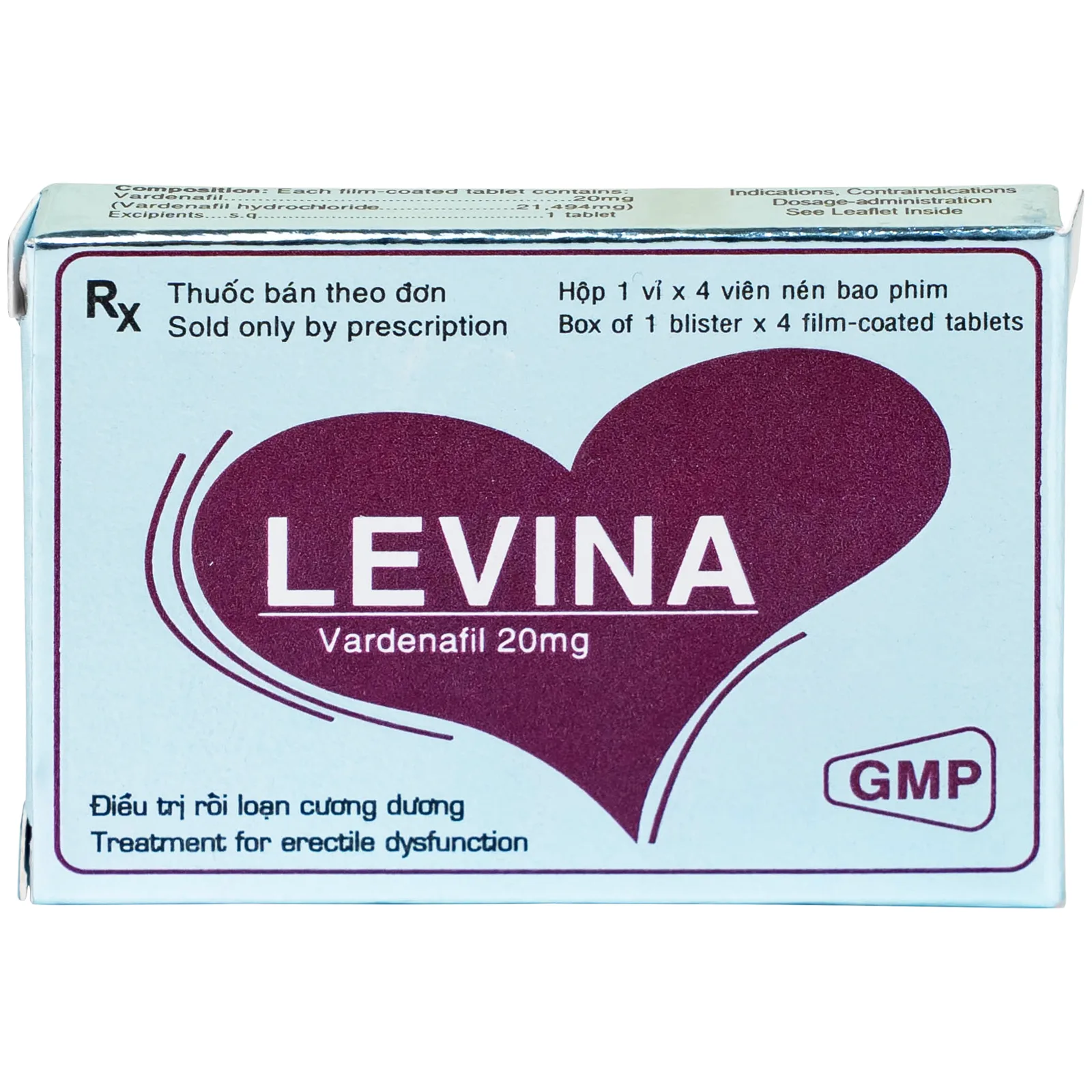 Hình ảnh Thuốc Levina 20mg Cophavina điều trị rối loạn chức năng cương dương (1 vỉ x 4 viên)
