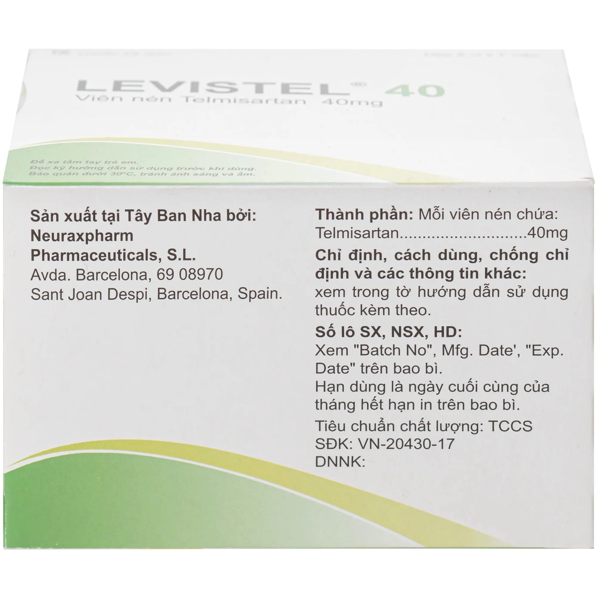 Hình ảnh Thuốc Levistel 40mg Neuraxpharm Điều trị tăng huyết áp vô căn (8 vỉ x 7 viên)