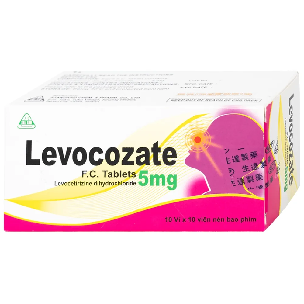 Hình ảnh Thuốc Levocozate 5mg dùng trong điều trị viêm mũi dị ứng theo mùa, dị ứng kinh niên, nổi mề đay tự phát (10 vỉ x 10 viên)