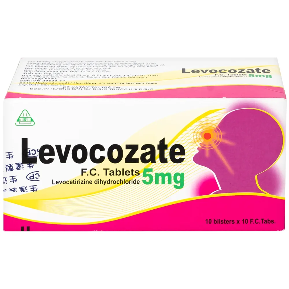 Hình ảnh Thuốc Levocozate 5mg dùng trong điều trị viêm mũi dị ứng theo mùa, dị ứng kinh niên, nổi mề đay tự phát (10 vỉ x 10 viên)  