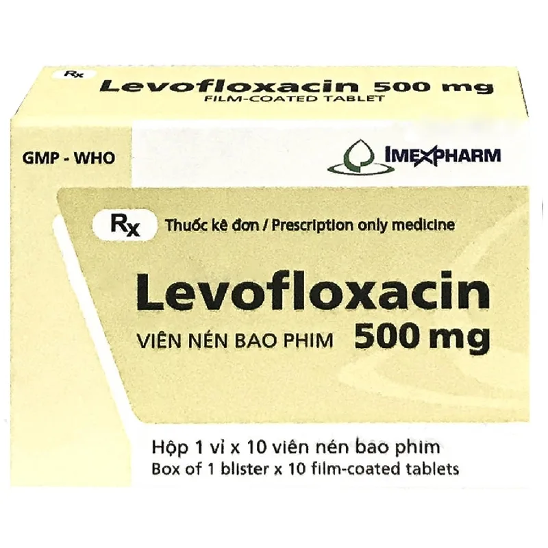 Hình ảnh Thuốc Levofloxacin 500mg Imexpharm điều trị viêm phổi, viêm tuyến tiền liệt, viêm thận (1 vỉ x 10 viên)