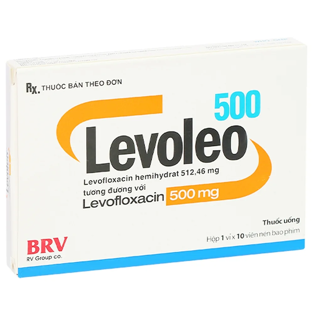 Hình ảnh Thuốc Levoleo 500 BRV điều trị các bệnh nhiễm khuẩn, viêm phổi mắc phải, nhiễm trùng da (1 vỉ x 10 viên)