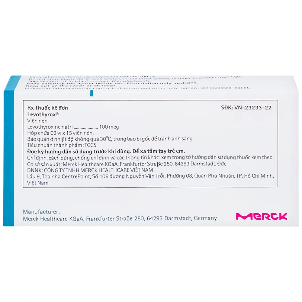 Hình ảnh Thuốc Levothyrox 100µg Merck điều trị bướu giáp, suy giáp, ung thư giáp (2 vỉ x 15 viên)