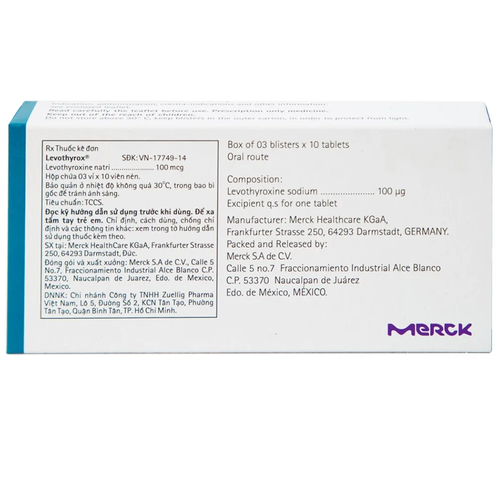 Hình ảnh Thuốc Levothyrox 100µg Merck điều trị bướu giáp, suy giáp, ung thư giáp (3 vỉ x 10 viên)
