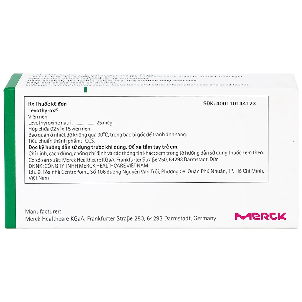 Hình ảnh Thuốc Levothyrox 25µg Merck điều trị bướu giáp đơn thuần lành tính (2 vỉ x 15 viên)