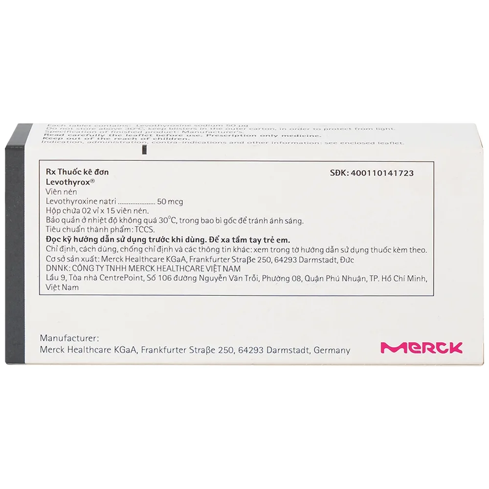 Hình ảnh Thuốc Levothyrox 50µg Merck điều trị bướu giáp, suy giáp, ung thư giáp (2 vỉ x 15 viên)