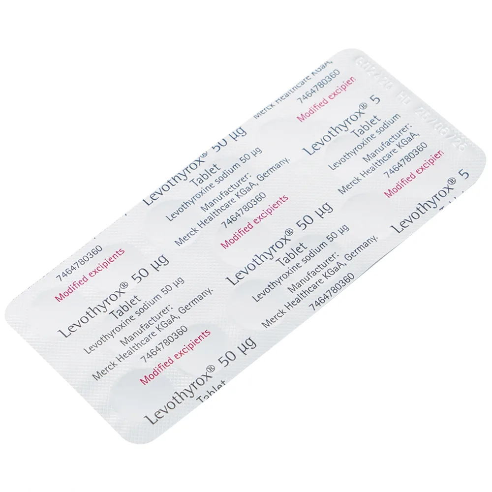 Hình ảnh Thuốc Levothyrox 50µg Merck điều trị bướu giáp, suy giáp, ung thư giáp (2 vỉ x 15 viên)