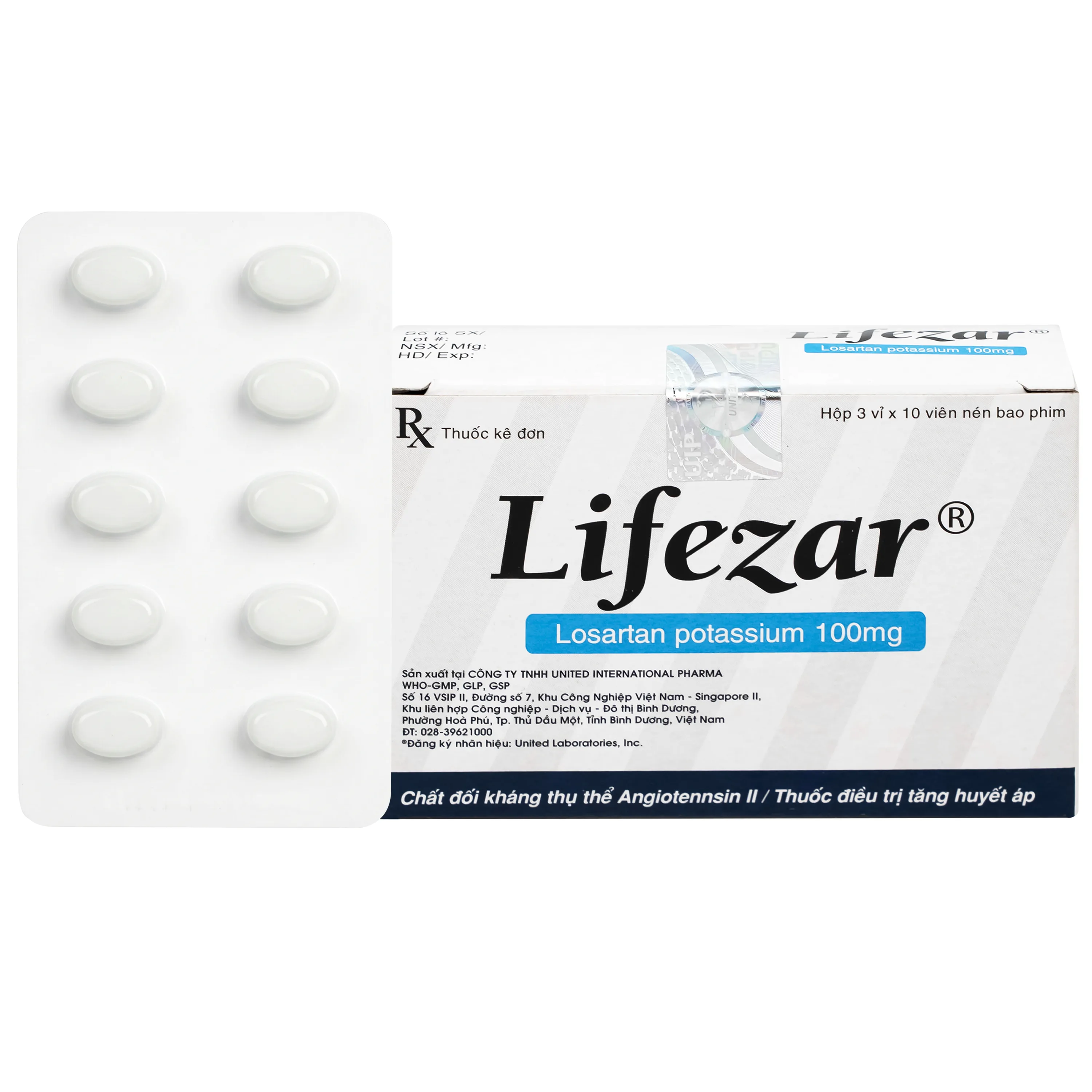 Hình ảnh Thuốc Lifezar 100mg United điều trị tăng huyết áp, bệnh thận do đái tháo đường (3 vỉ x 10 viên)