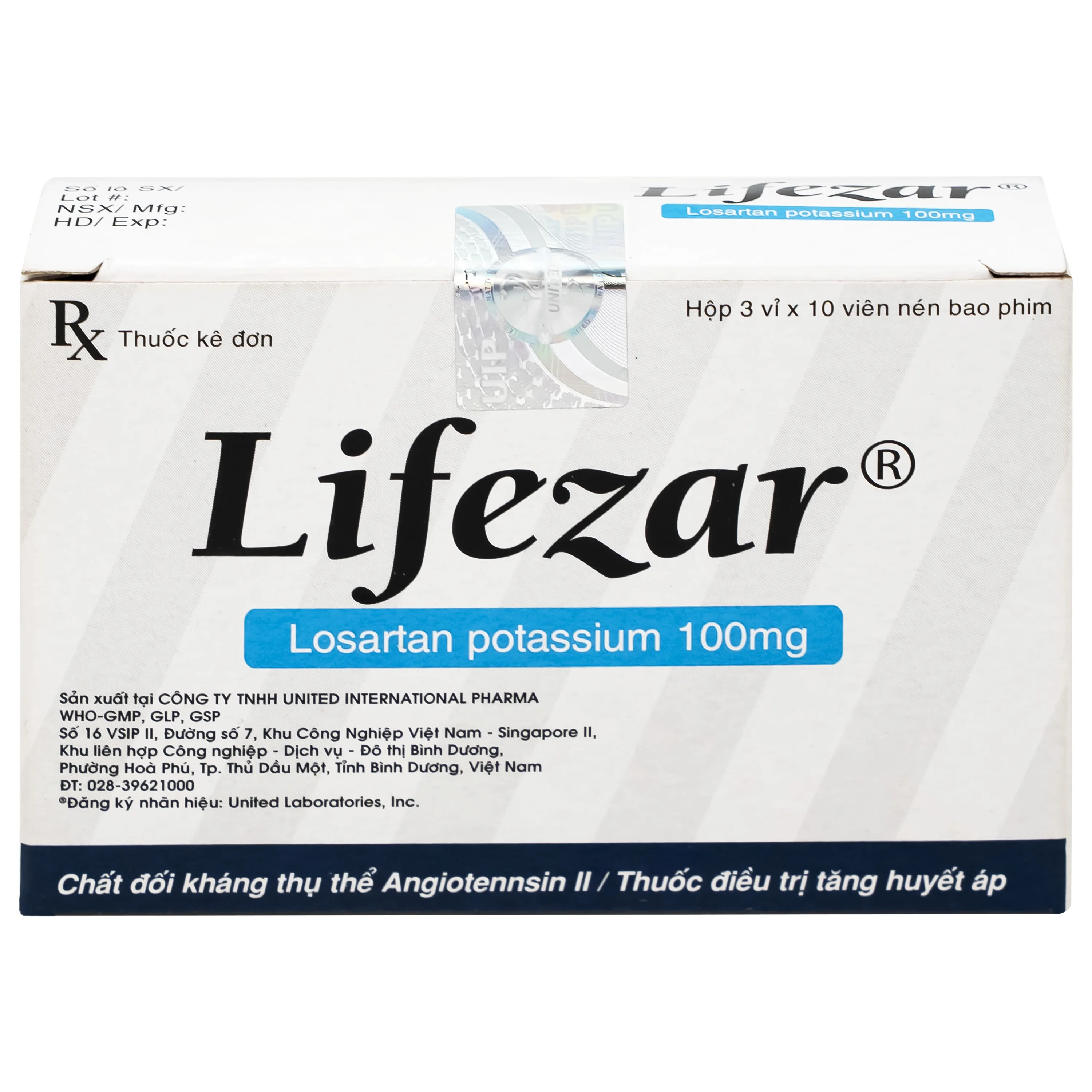 Hình ảnh Thuốc Lifezar 100mg United điều trị tăng huyết áp, bệnh thận do đái tháo đường (3 vỉ x 10 viên)