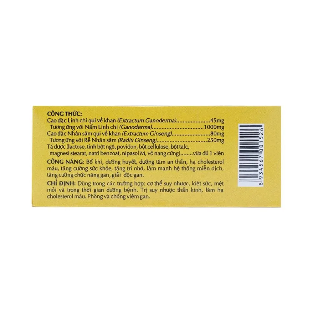 Hình ảnh Viên nang cứng Linh Chi Sâm OPC bổ khí, dưỡng huyết, dưỡng tâm an thần, hạ cholesterol (5 vỉ x 10 viên)
