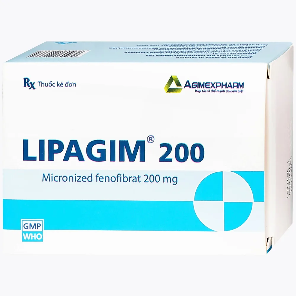 Hình ảnh Thuốc Lipagim 200 Agimexpharm bổ sung cho chế độ ăn uống, điều trị tăng triglycerid máu (3 vỉ x 10 viên)