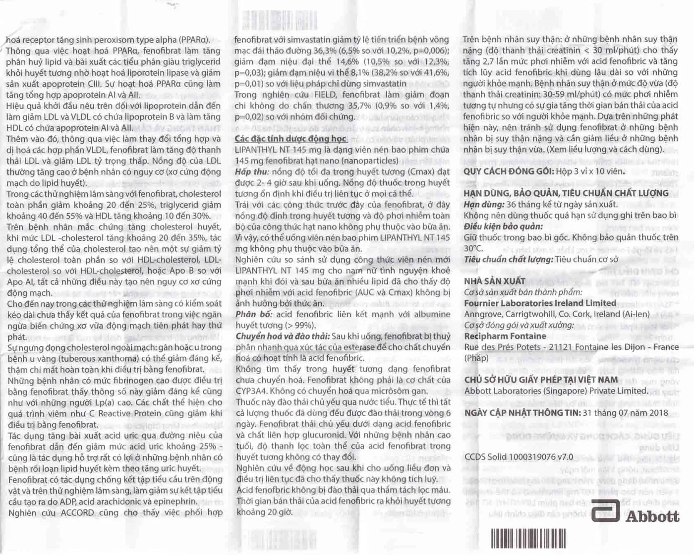 Hình ảnh Thuốc Lipanthyl NT 145mg Abbott hỗ trợ giảm cholesterol máu và tiến triển bệnh võng mạc đái tháo đường (3 vỉ x 10 viên)