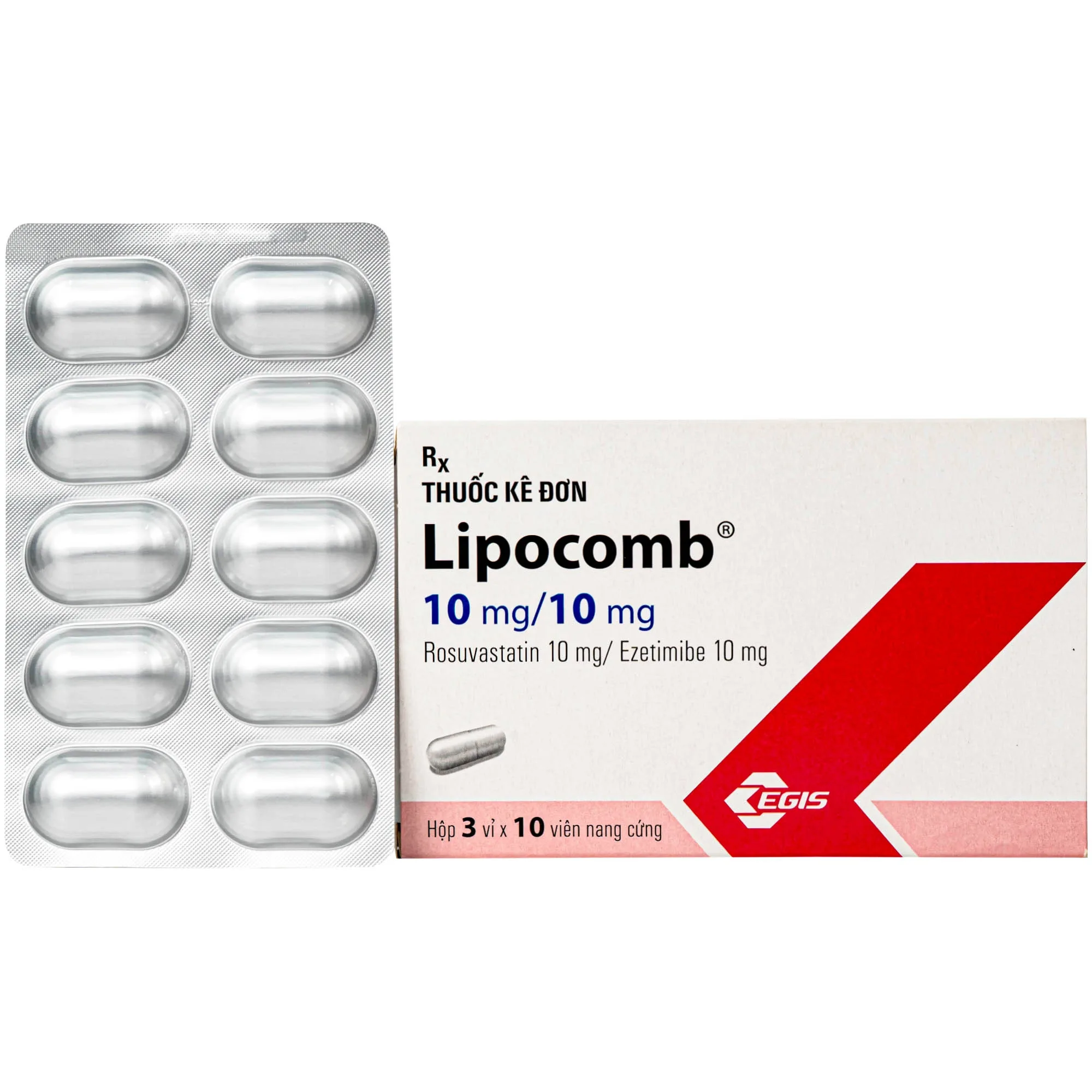 Hình ảnh Thuốc Lipocomb 10/10mg Egis Điều trị tăng cholesterol máu nguyên phát (3 vỉ x 10 viên)
