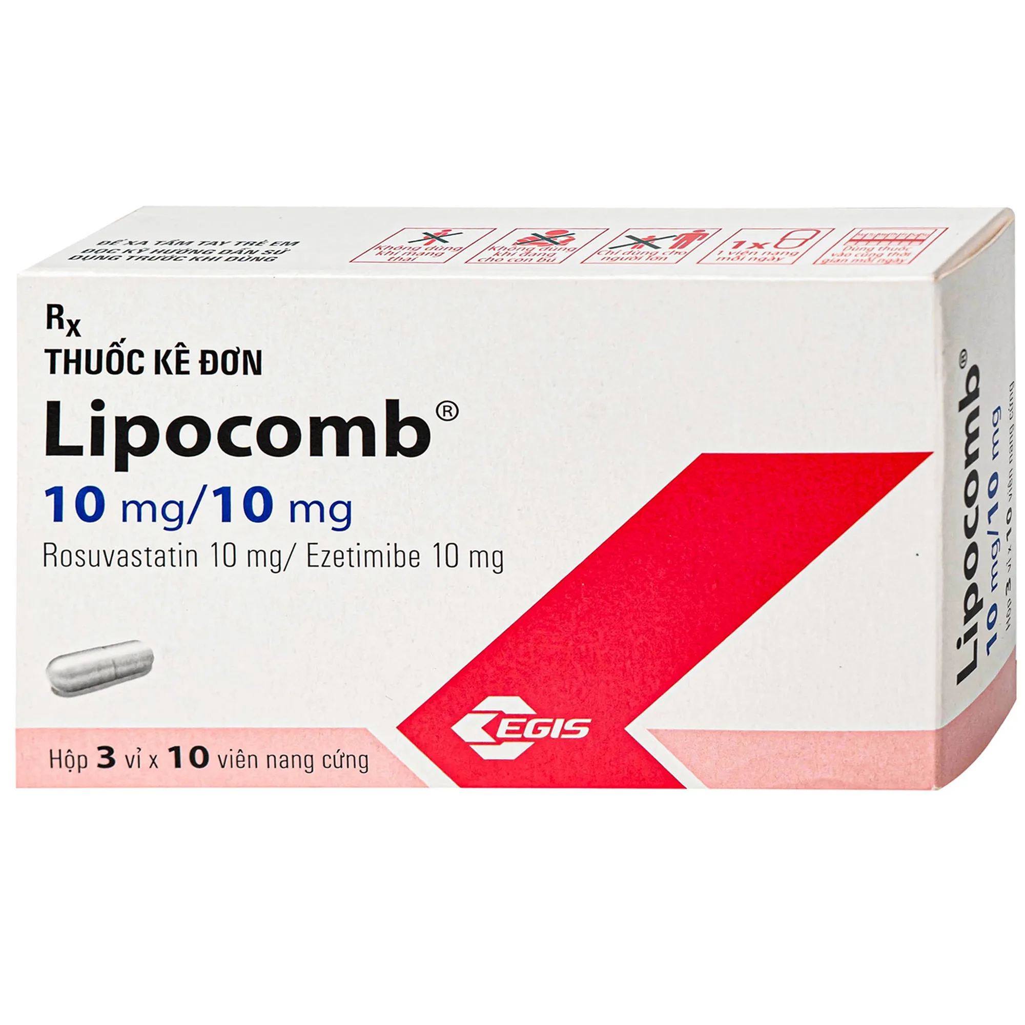 Hình ảnh Thuốc Lipocomb 10/10mg Egis Điều trị tăng cholesterol máu nguyên phát (3 vỉ x 10 viên)