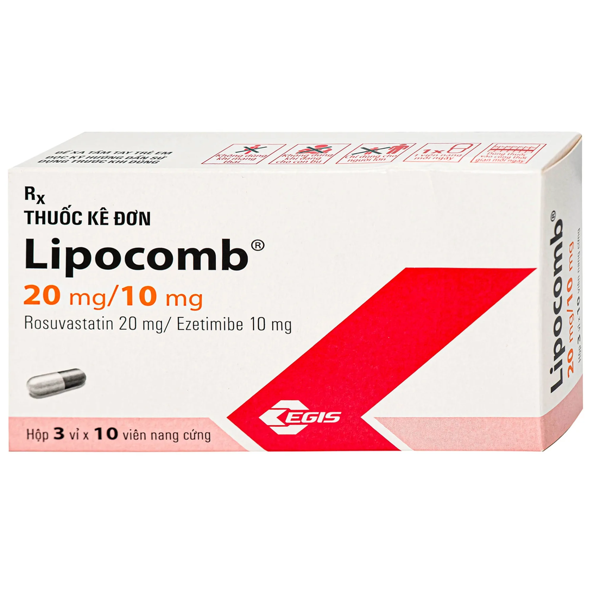 Hình ảnh Thuốc Lipocomb 20/10mg Egis Điều trị tăng cholesterol máu nguyên phát (3 vỉ x 10 viên)