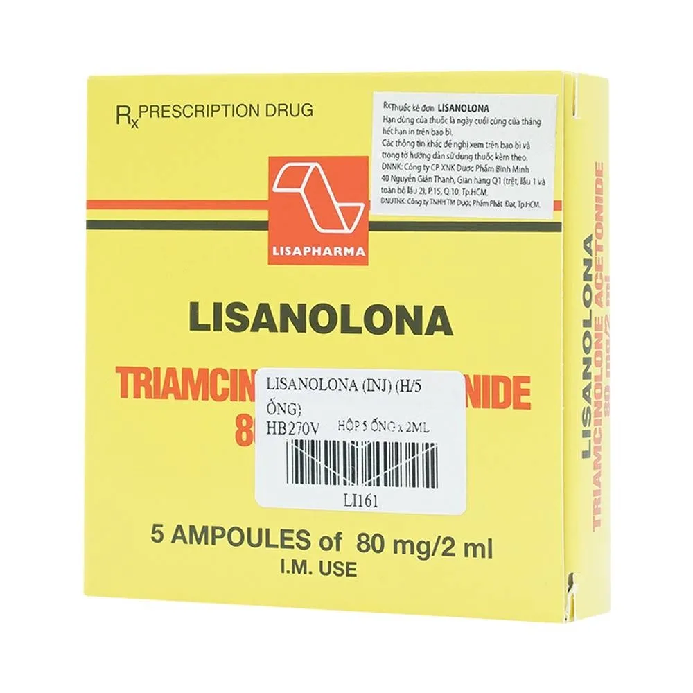 Hình ảnh Thuốc tiêm Lisanolona 80mg/2ml Lisapharma điều trị dị ứng, hen suyễn, viêm mũi dị ứng (5 ống)