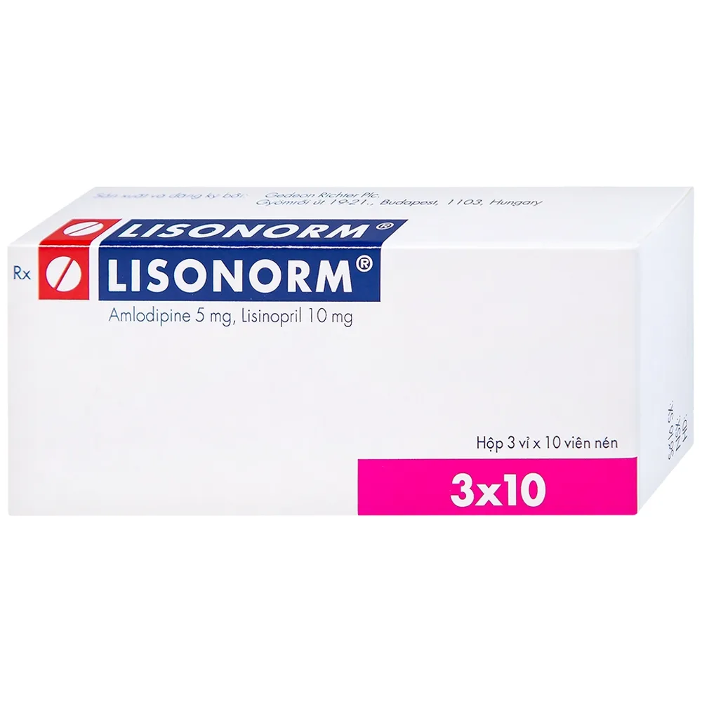 Hình ảnh Viên nén Lisonorm Gedeon điều trị tăng huyết áp vô căn (3 vỉ x 10 viên)